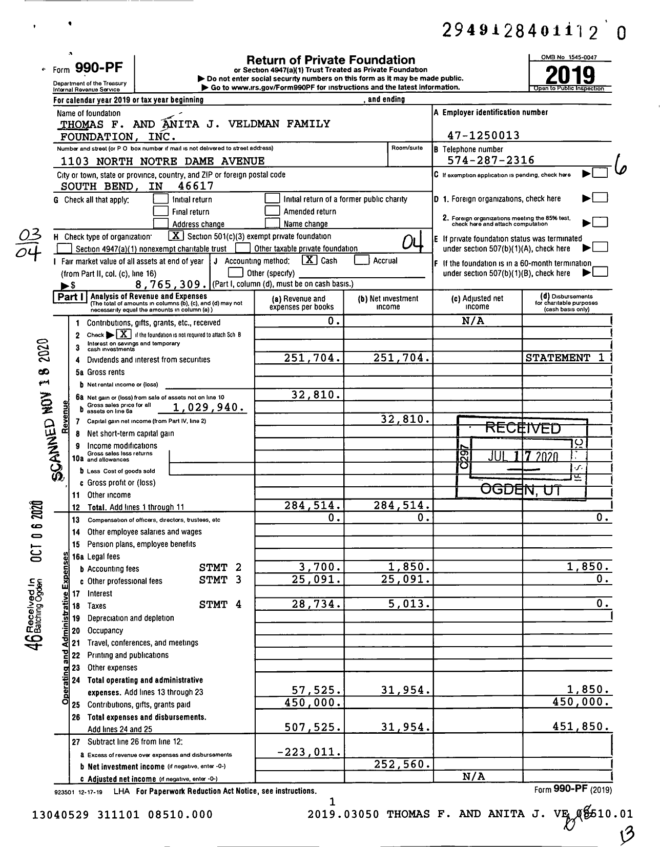 Image of first page of 2019 Form 990PF for Valinhos Foundation