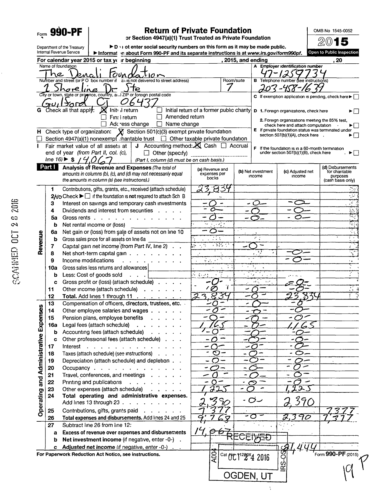 Image of first page of 2015 Form 990PF for The Denali Foundation