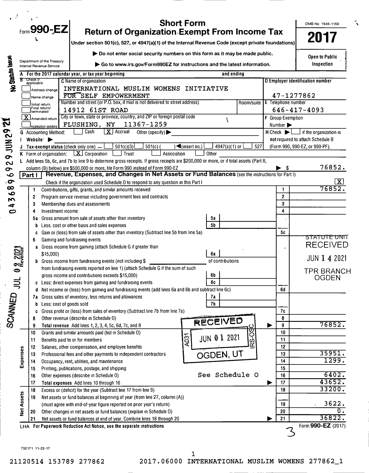 Image of first page of 2017 Form 990EOA for Malikah