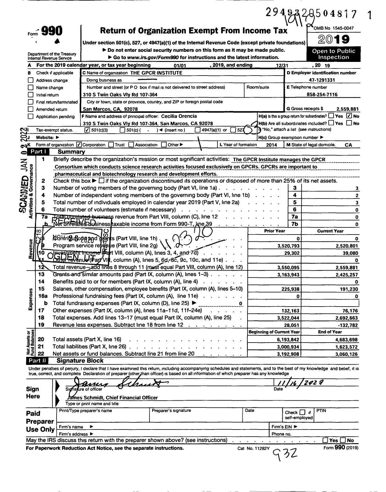 Image of first page of 2019 Form 990 for The GPCR Institute