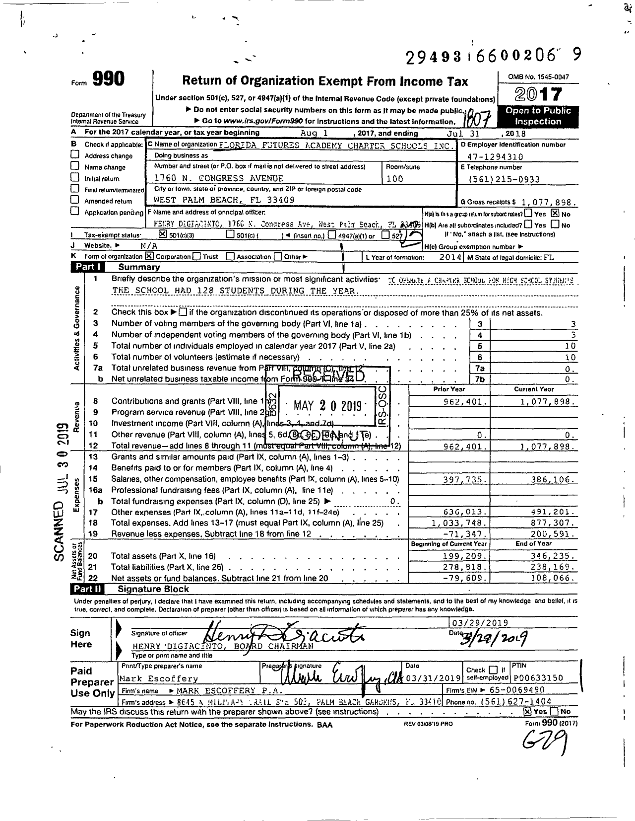 Image of first page of 2017 Form 990 for Florida Futures Academy Charter Schools