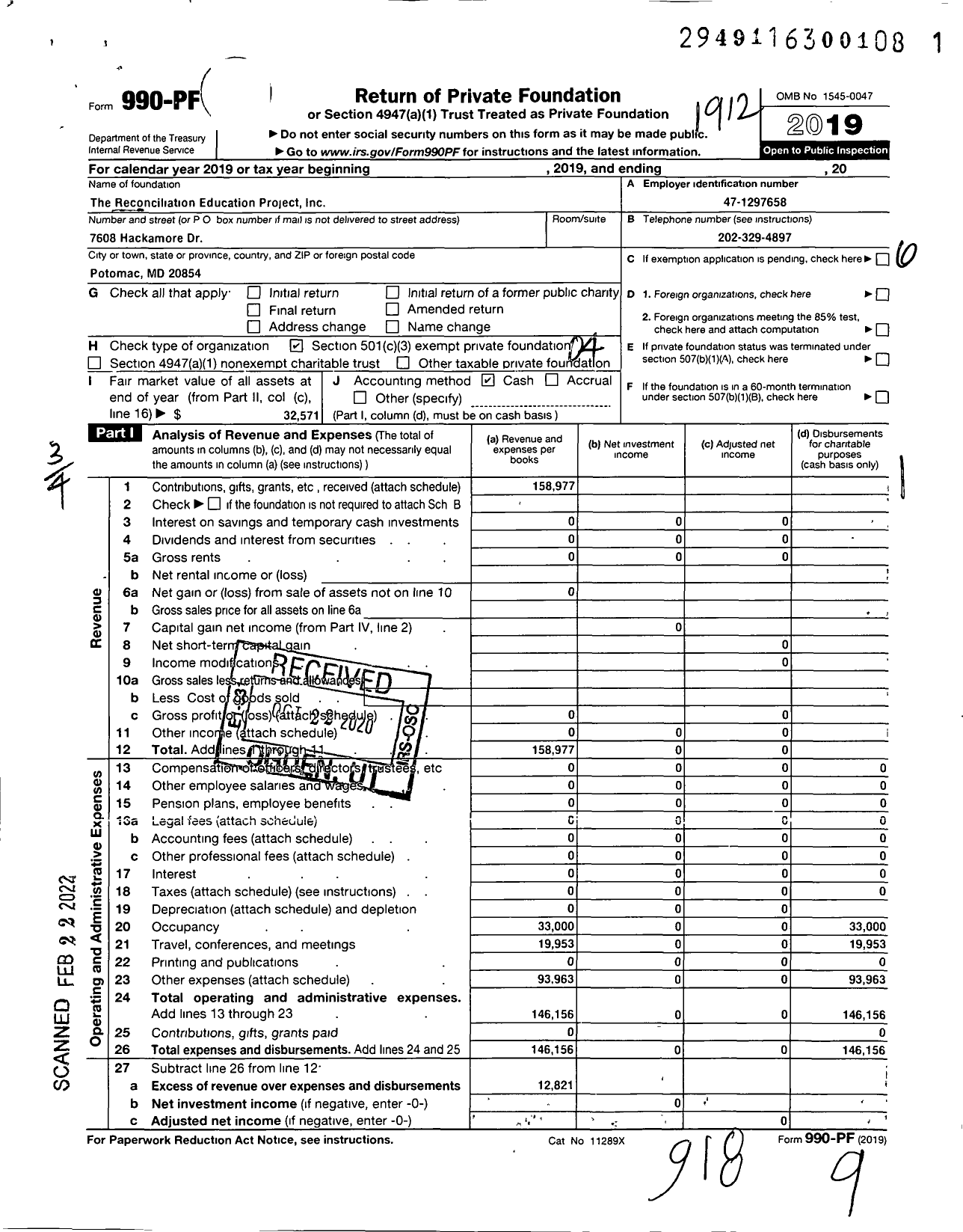 Image of first page of 2019 Form 990PF for Reconciliation Education Project