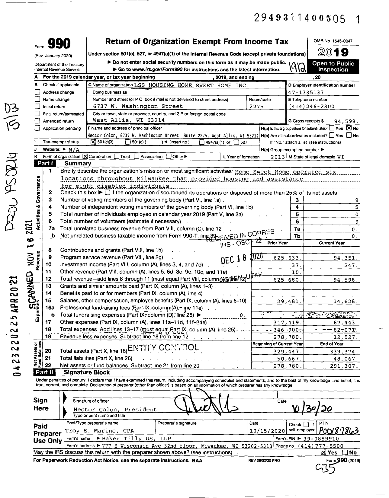 Image of first page of 2019 Form 990 for LSS Housing Home Sweet Home