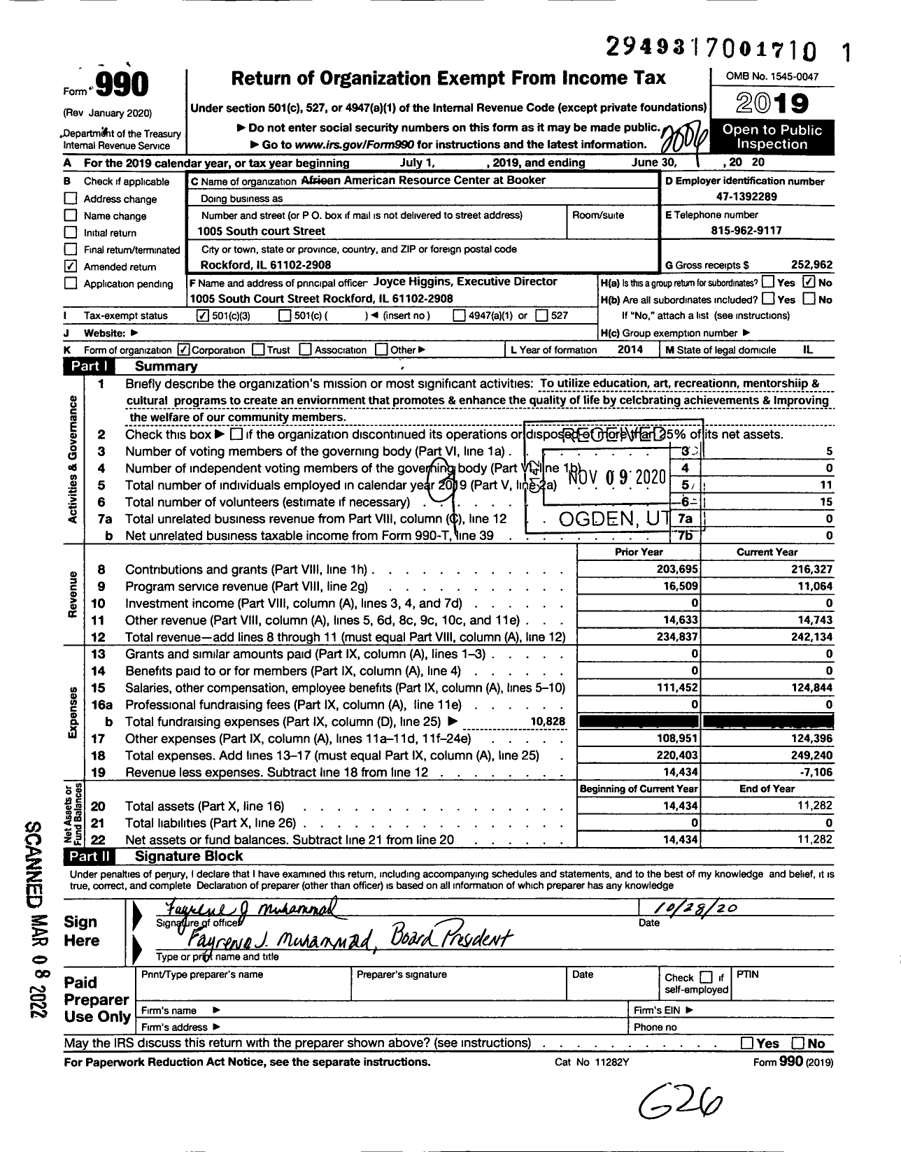 Image of first page of 2019 Form 990 for African-American Resource Center at Booker