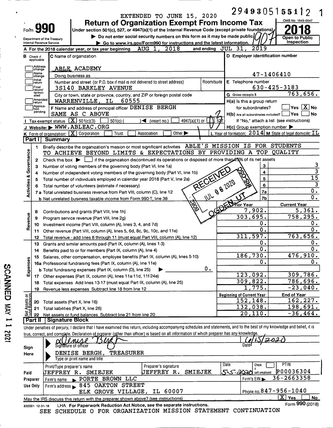 Image of first page of 2018 Form 990 for Able Academy
