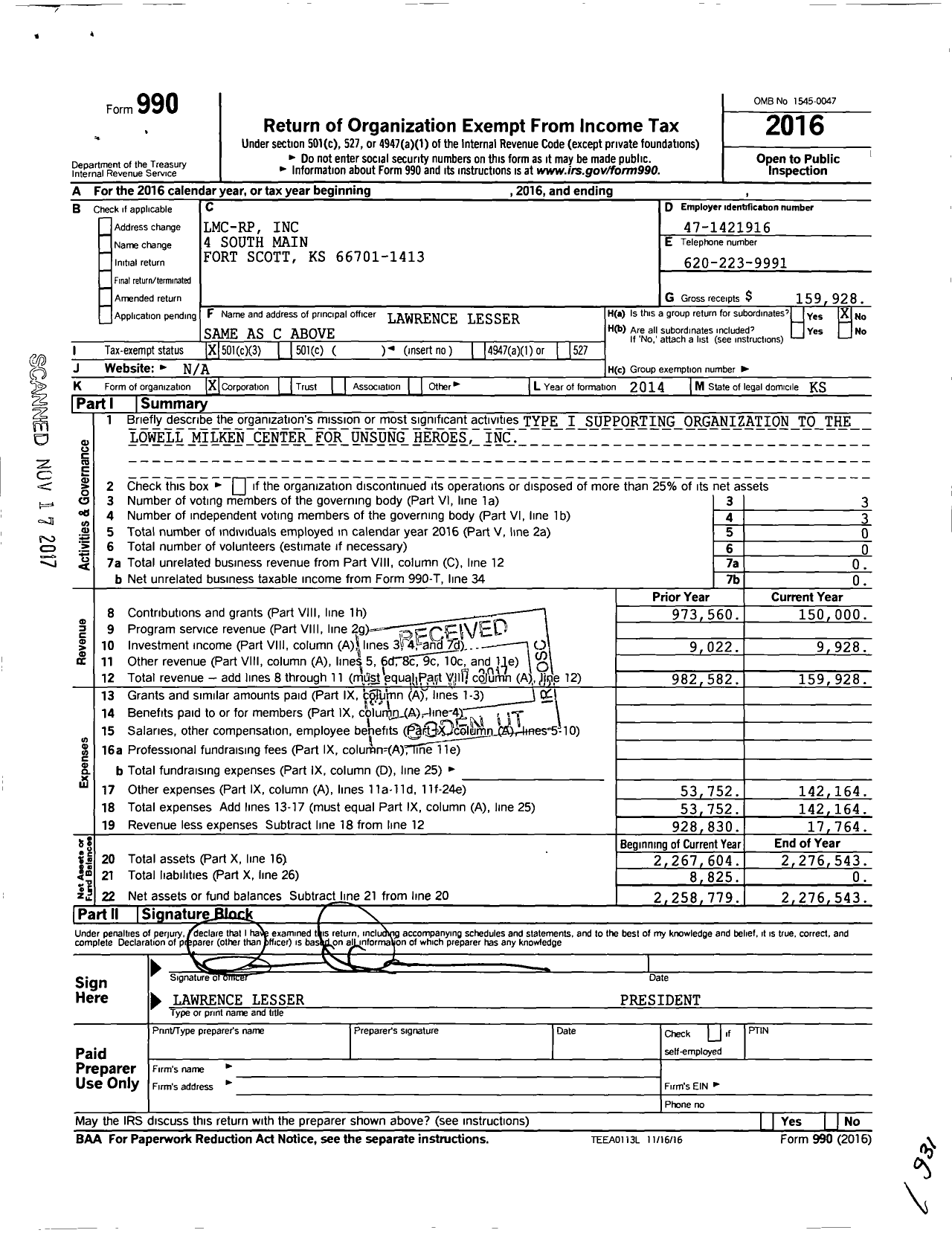 Image of first page of 2016 Form 990 for LMC-RP