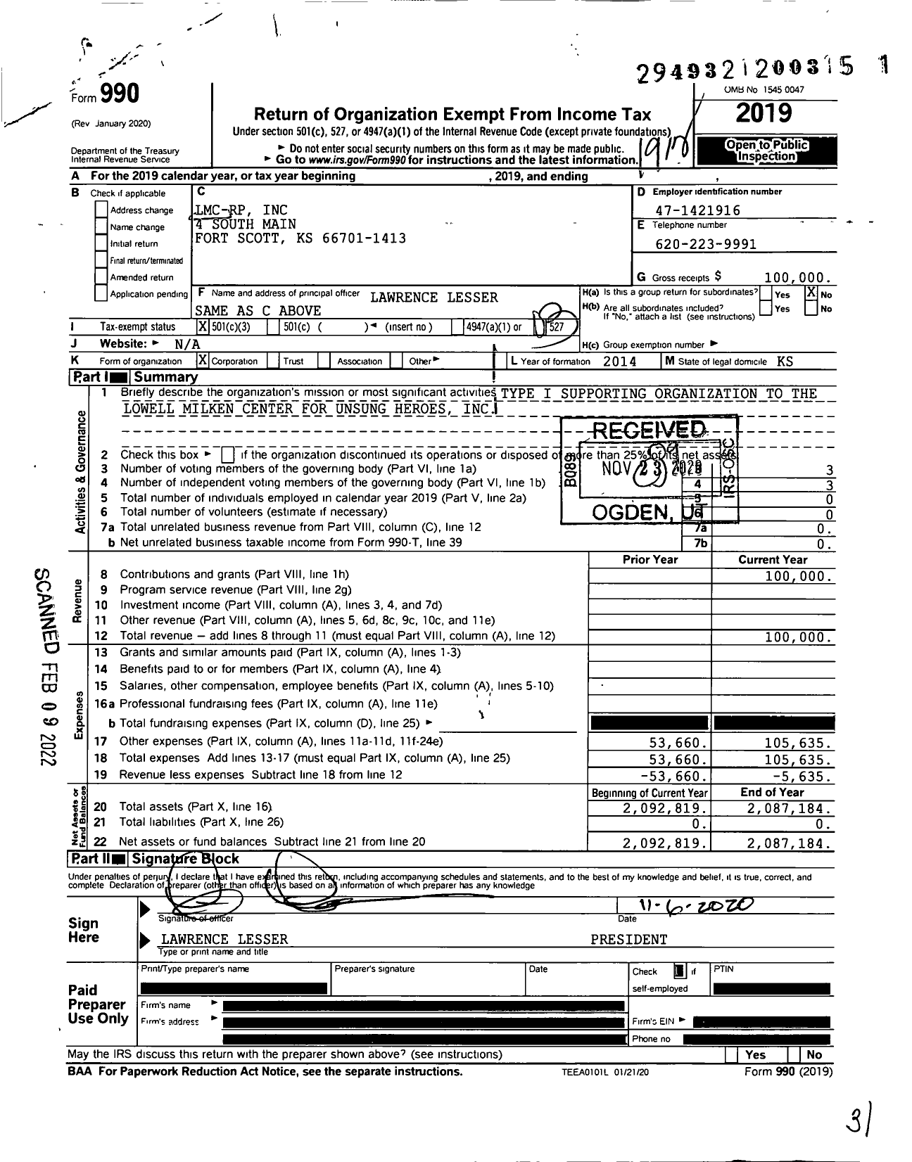 Image of first page of 2019 Form 990 for LMC-RP