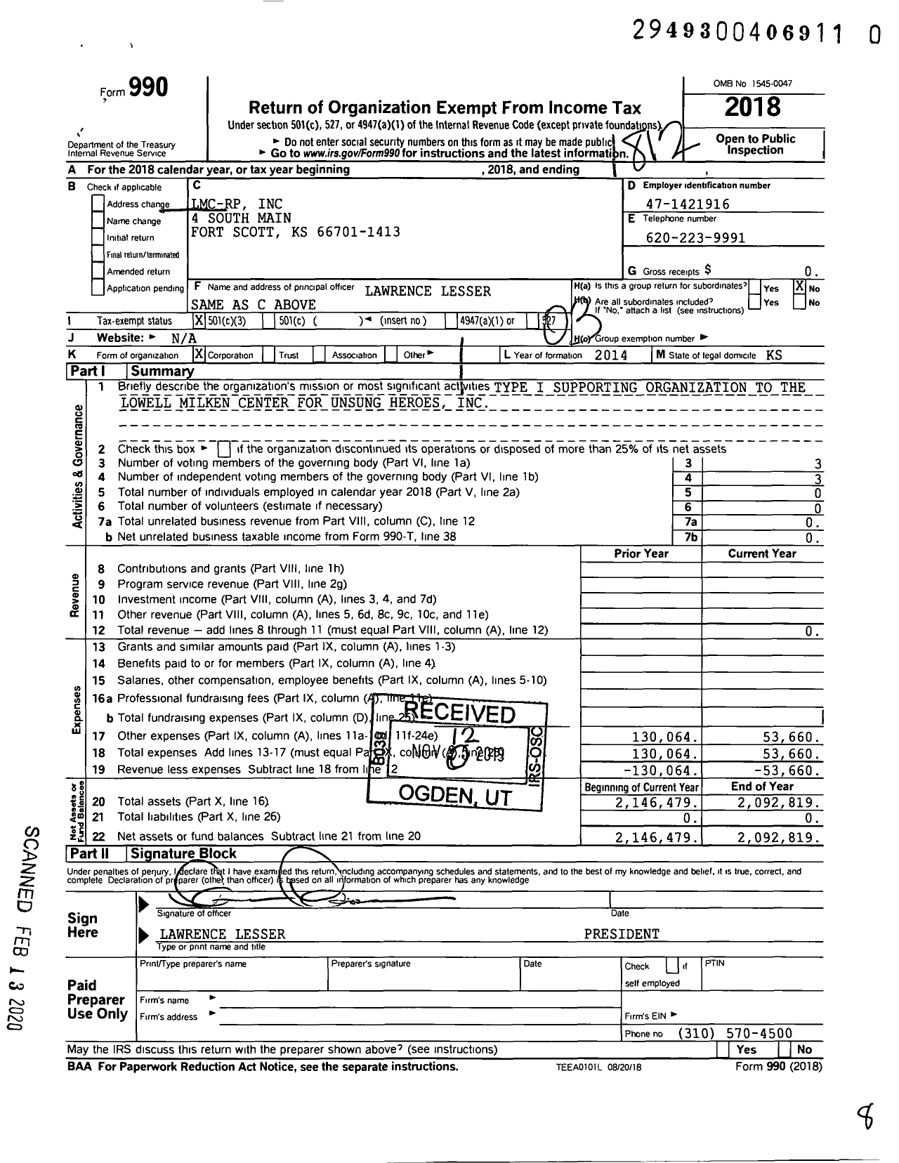 Image of first page of 2018 Form 990 for LMC-RP