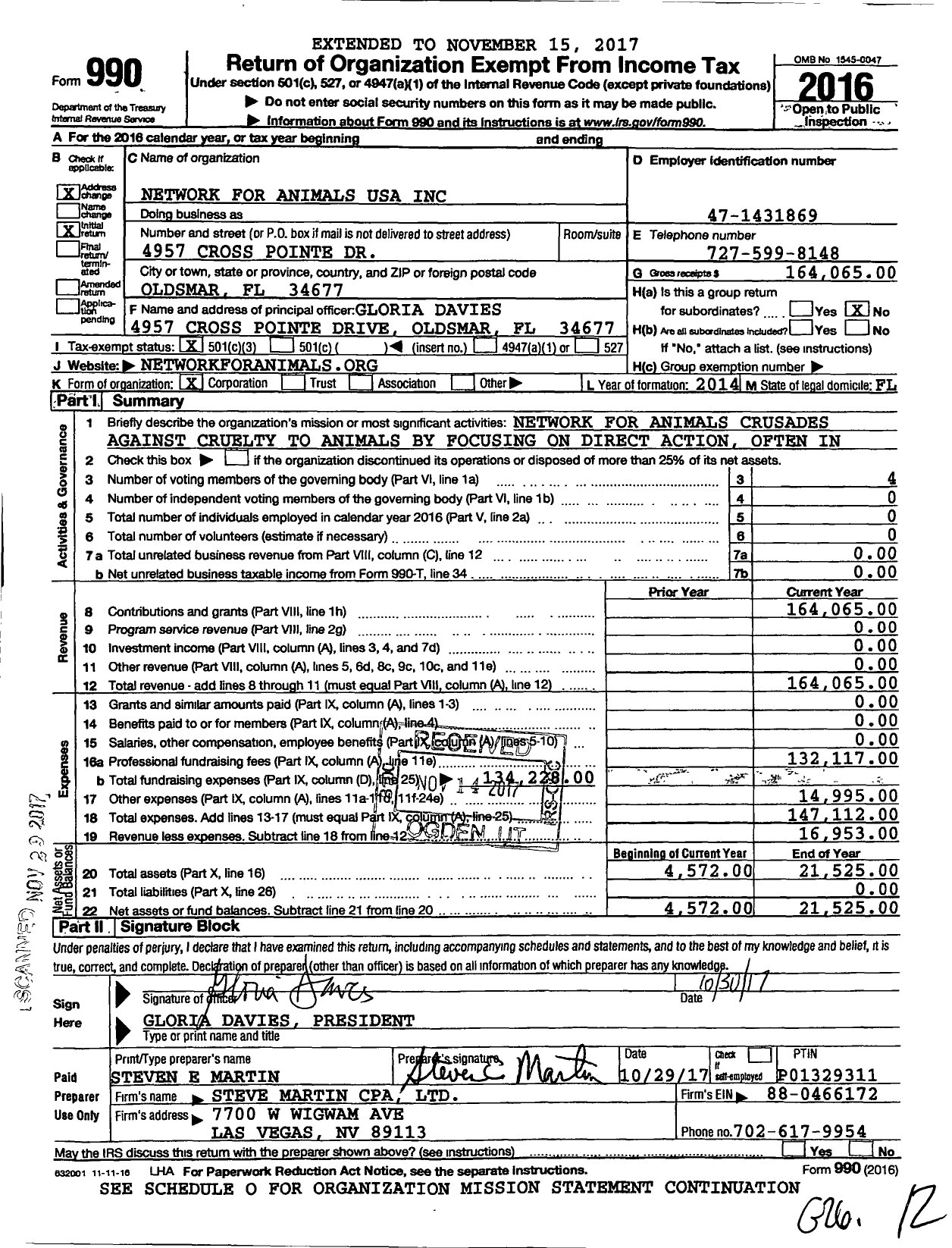 Image of first page of 2016 Form 990 for Network for Animals USA