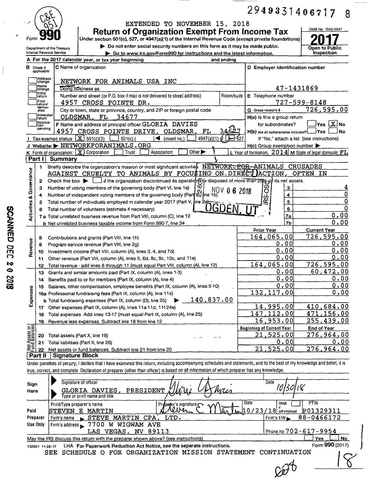 Image of first page of 2017 Form 990 for Network for Animals USA