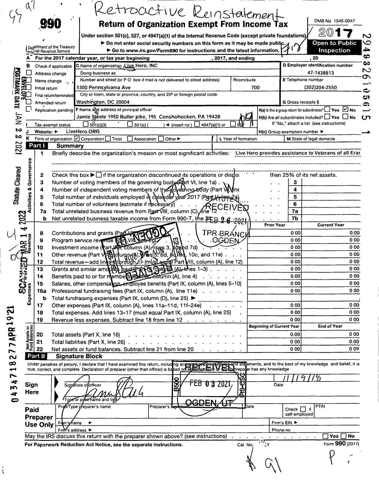 Image of first page of 2017 Form 990O for Live Hero