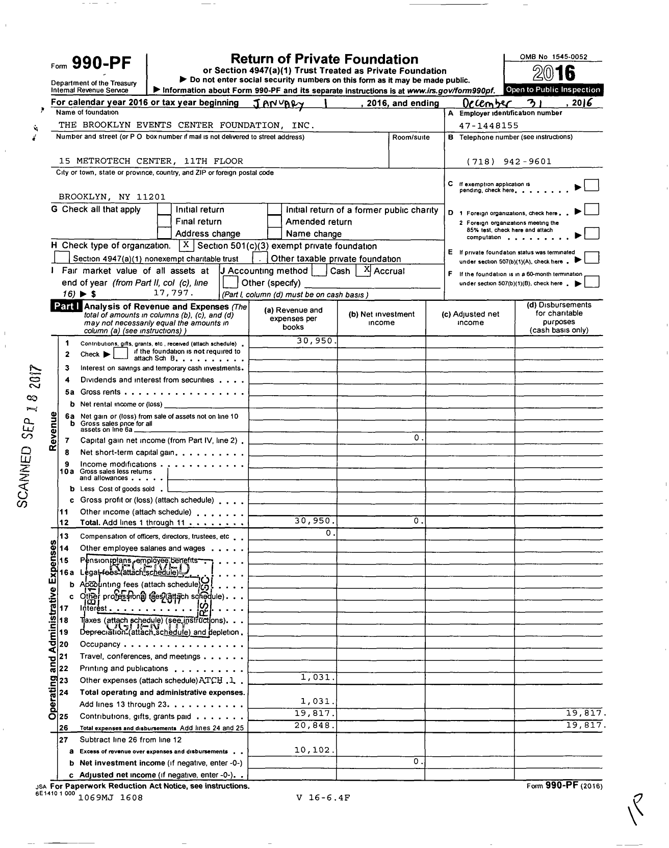 Image of first page of 2016 Form 990PF for Onexim Foundation