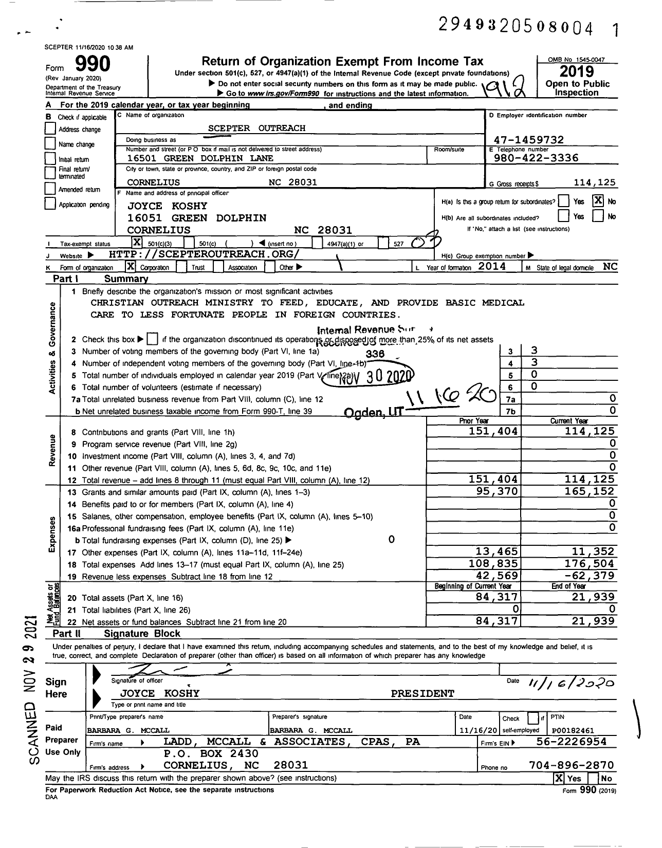 Image of first page of 2019 Form 990 for Scepter Outreach
