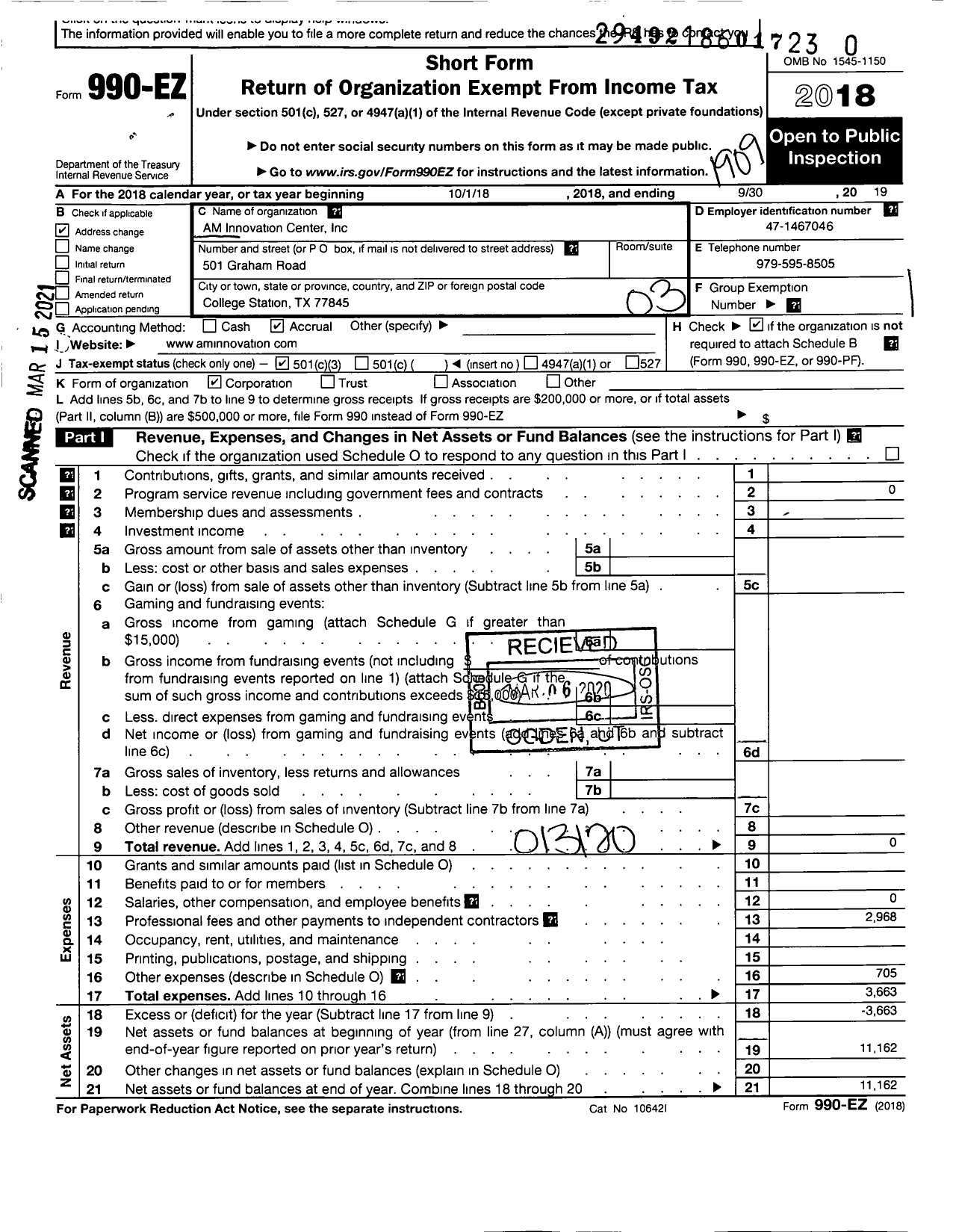 Image of first page of 2018 Form 990EZ for Make Safe Tech