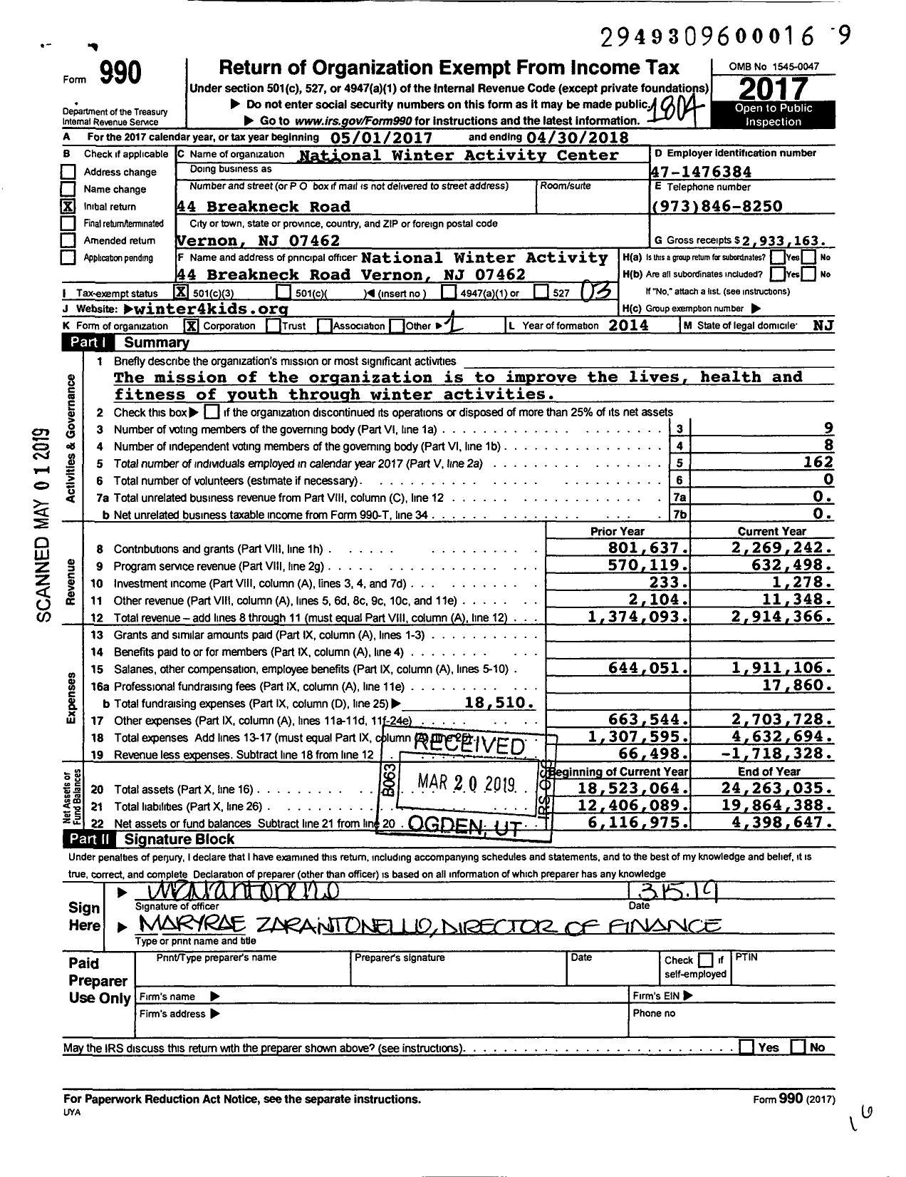 Image of first page of 2017 Form 990 for National Winter Activity Center Winter4kids (NWAC)