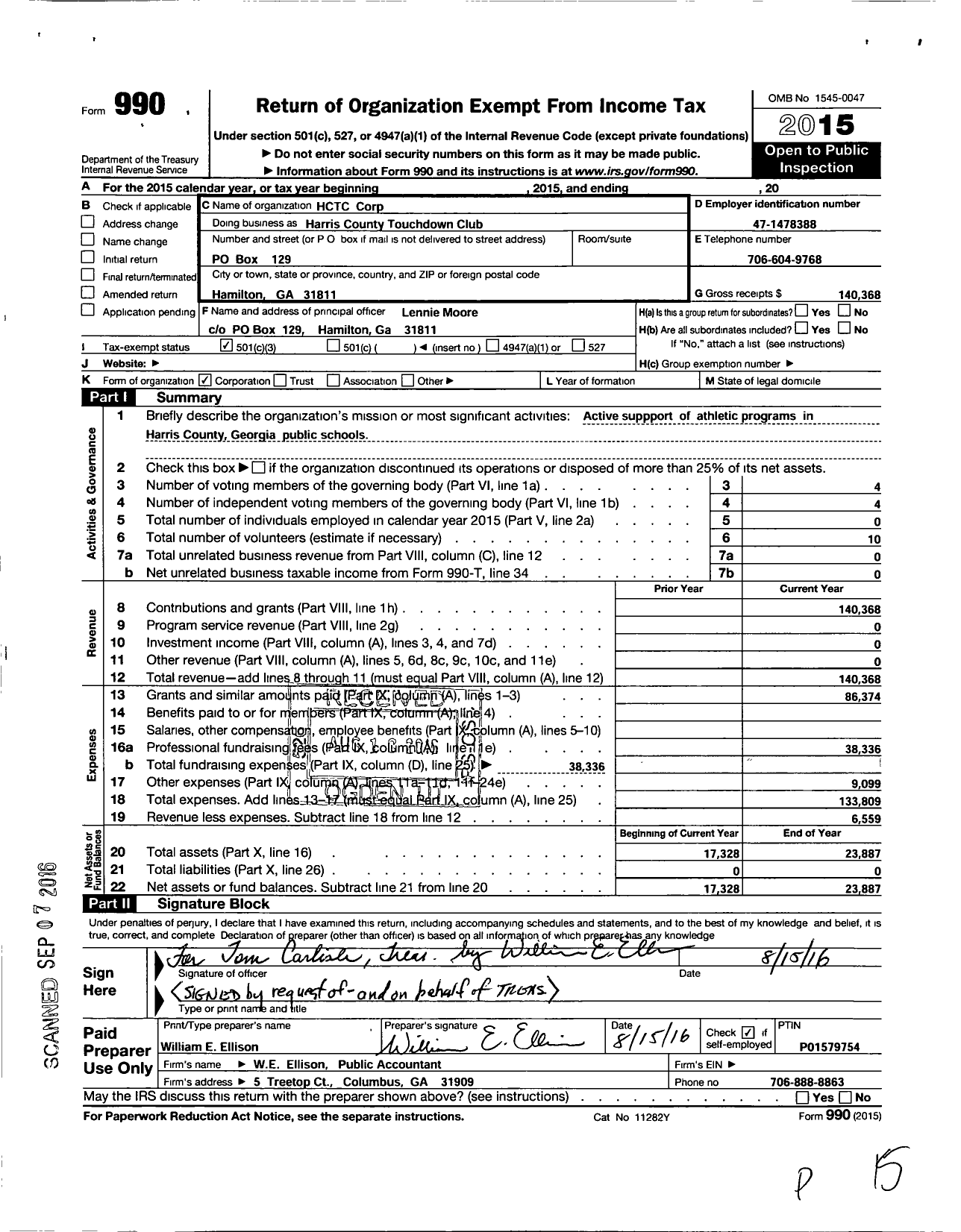 Image of first page of 2015 Form 990 for HCTC Corporation