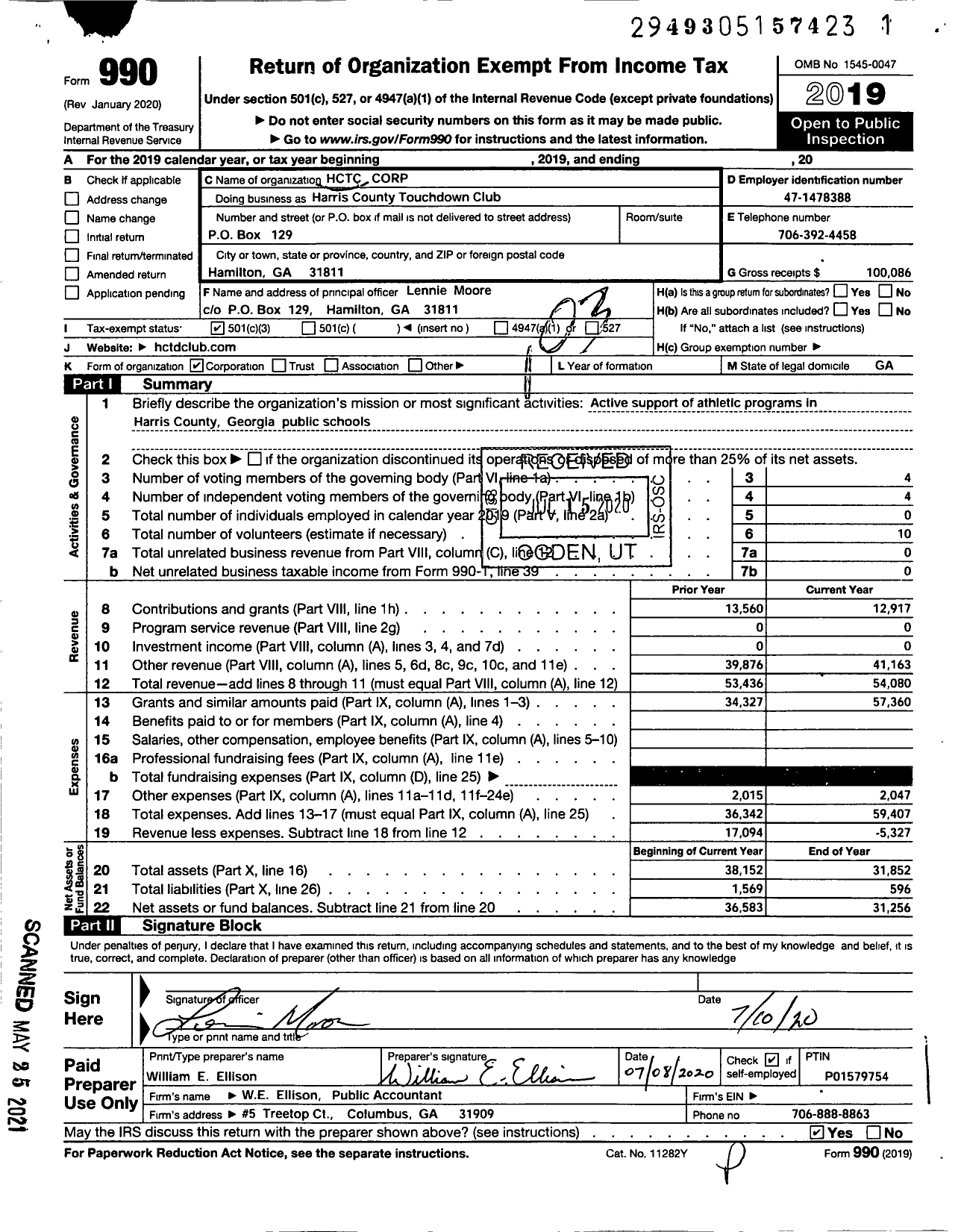 Image of first page of 2019 Form 990 for HCTC Corporation