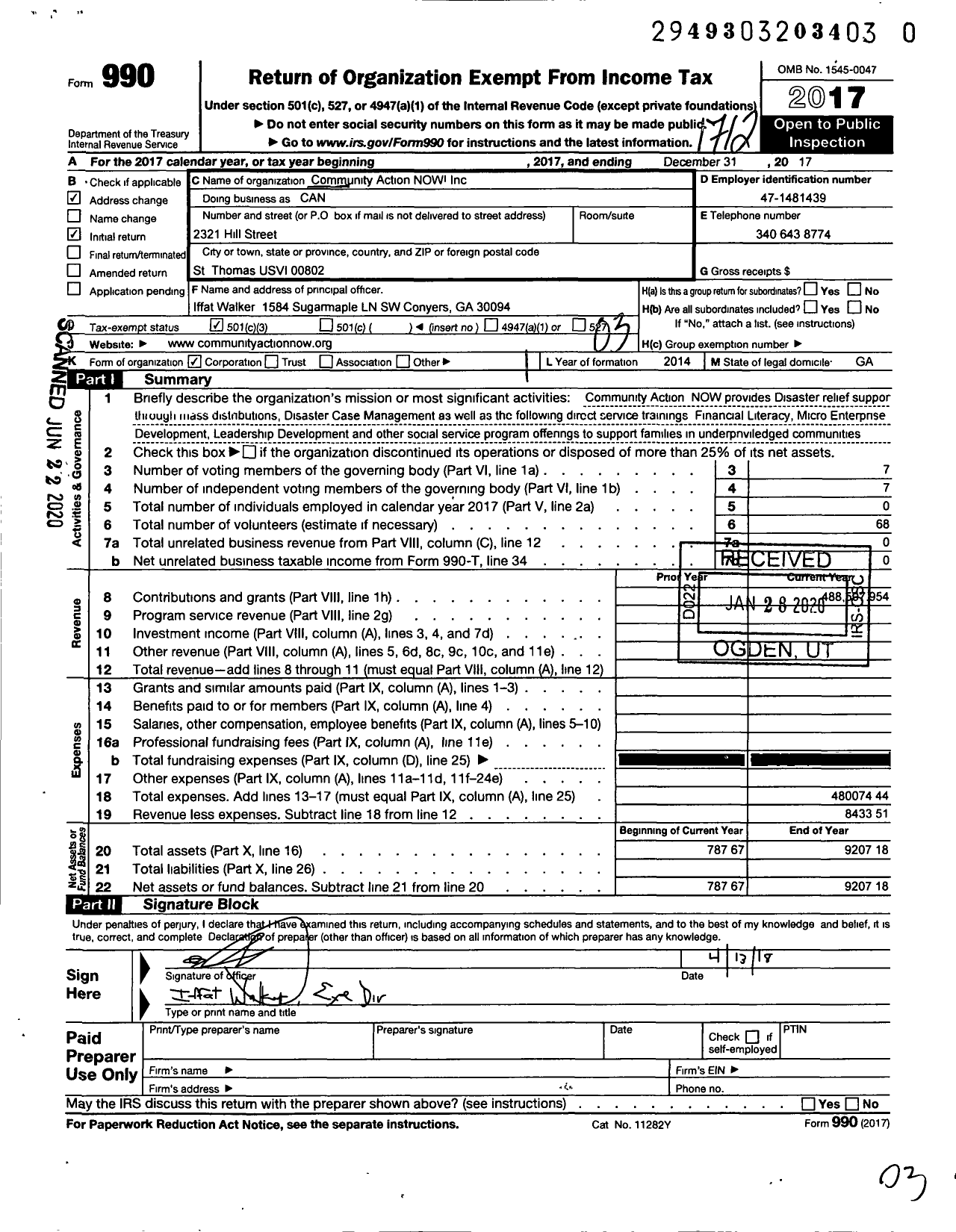 Image of first page of 2017 Form 990 for Community Action Now