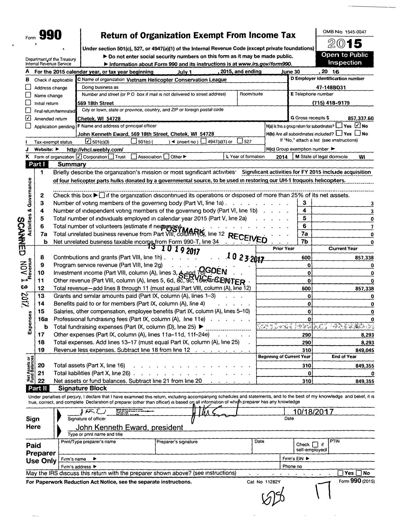 Image of first page of 2015 Form 990 for Helicopter Conservancy