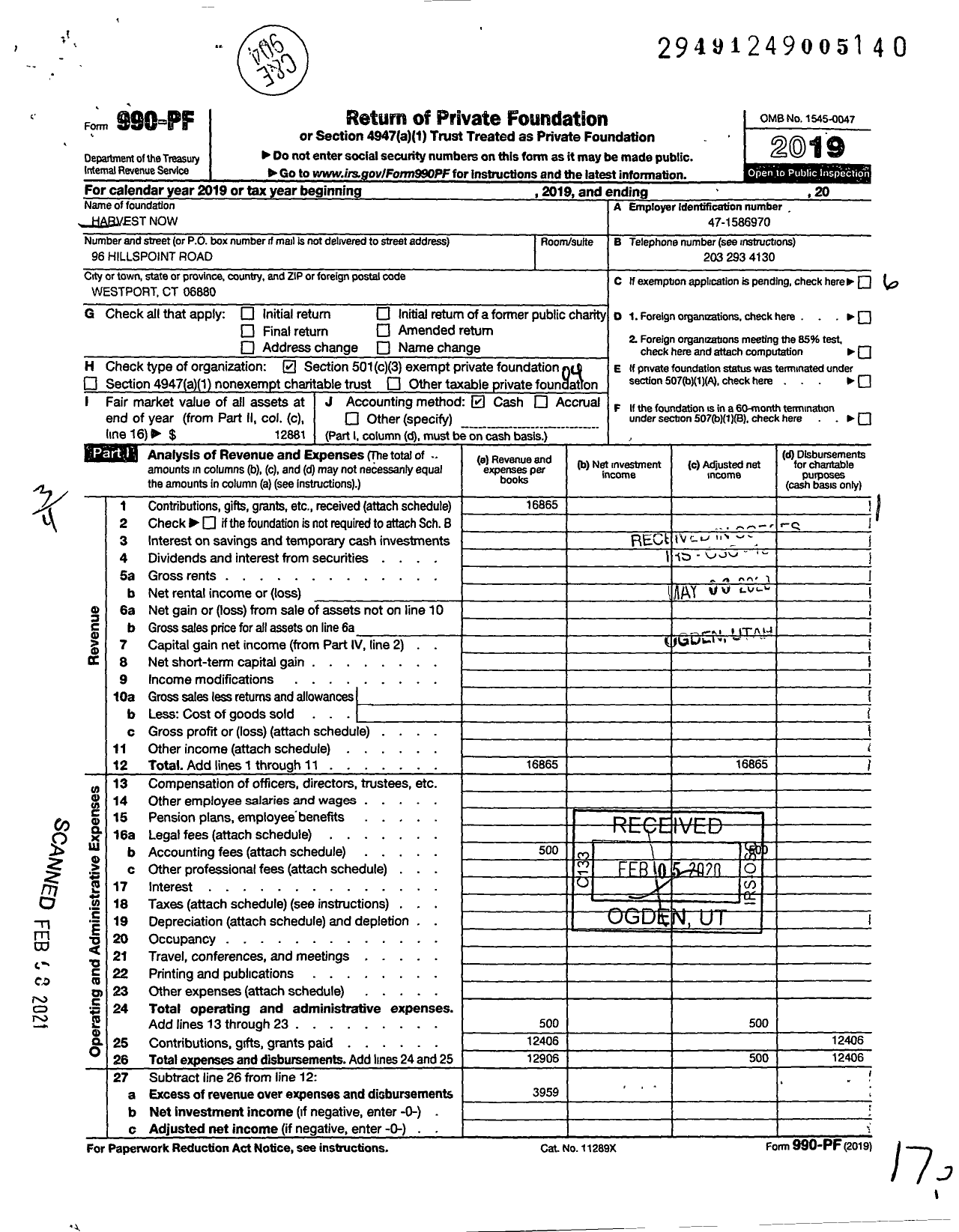 Image of first page of 2019 Form 990PF for Harvest Now