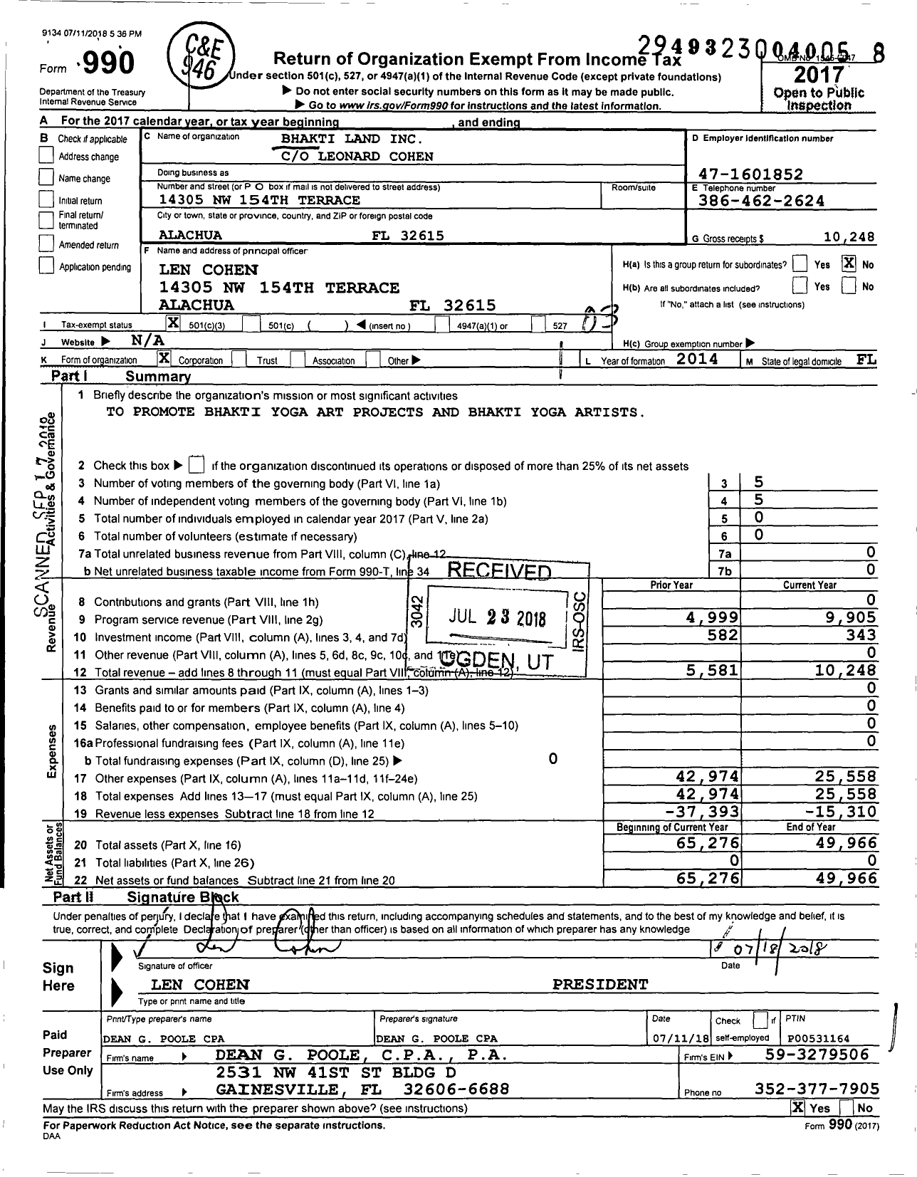 Image of first page of 2017 Form 990 for Bhaktiland
