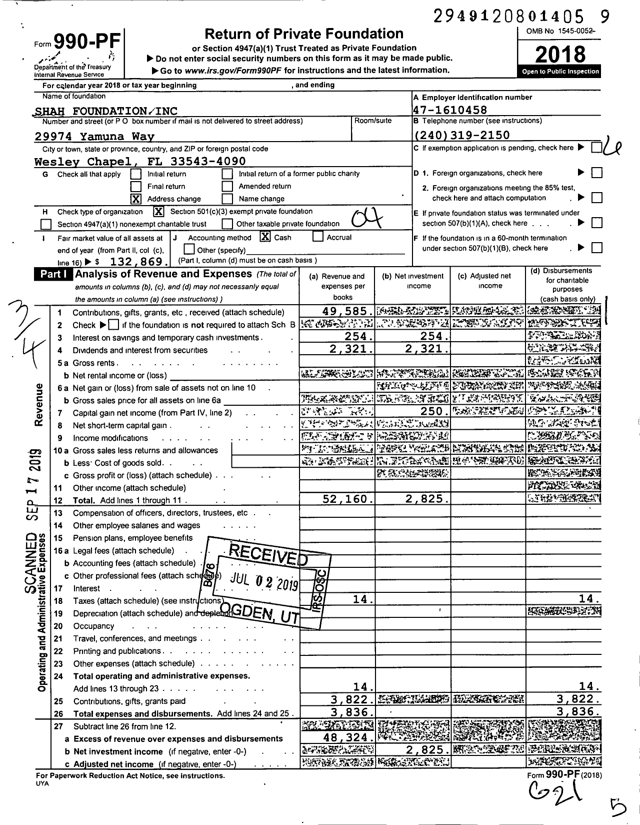 Image of first page of 2018 Form 990PF for Shah Foundation