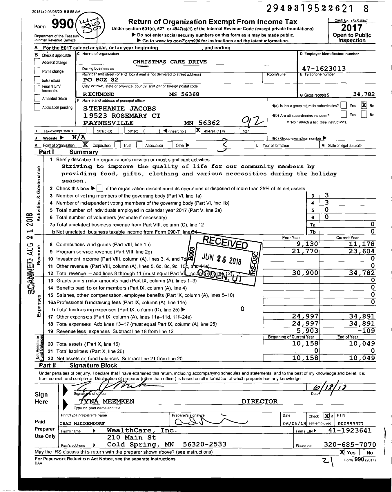 Image of first page of 2017 Form 990O for Christmas Care Drive