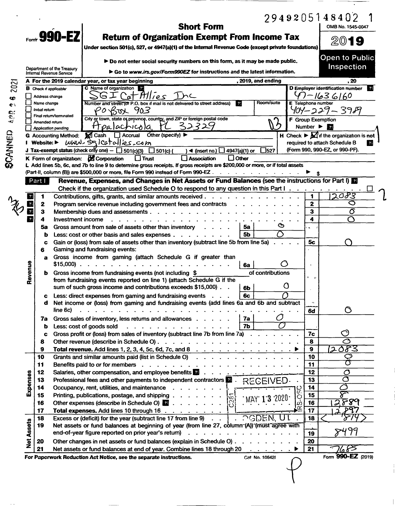 Image of first page of 2019 Form 990EZ for Sgi Cat Allies