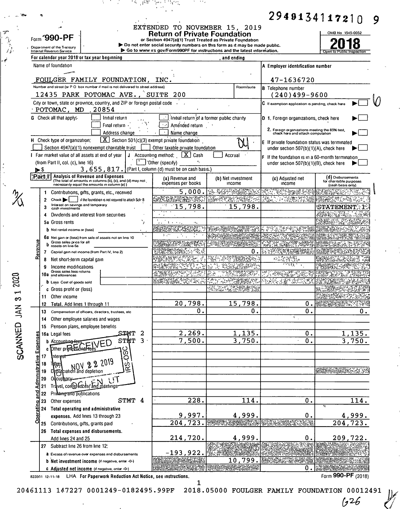 Image of first page of 2018 Form 990PF for Foulger Family Foundation