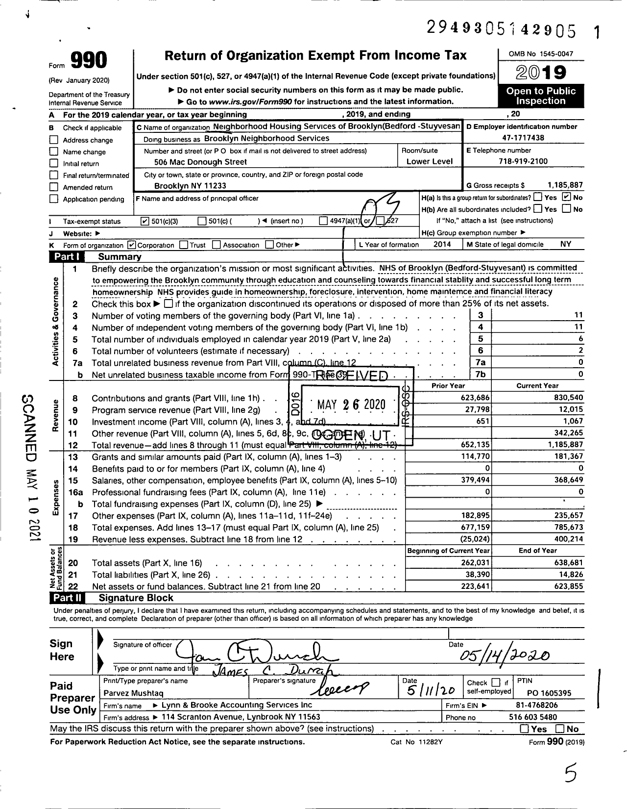 Image of first page of 2019 Form 990 for Brooklyn Neighborhood Services