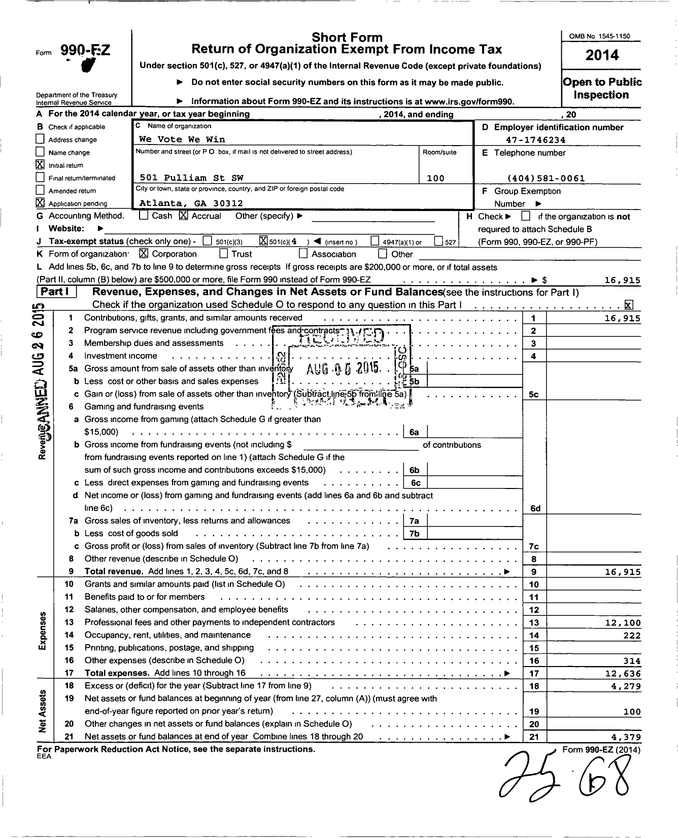 Image of first page of 2014 Form 990EO for We Vote We Win