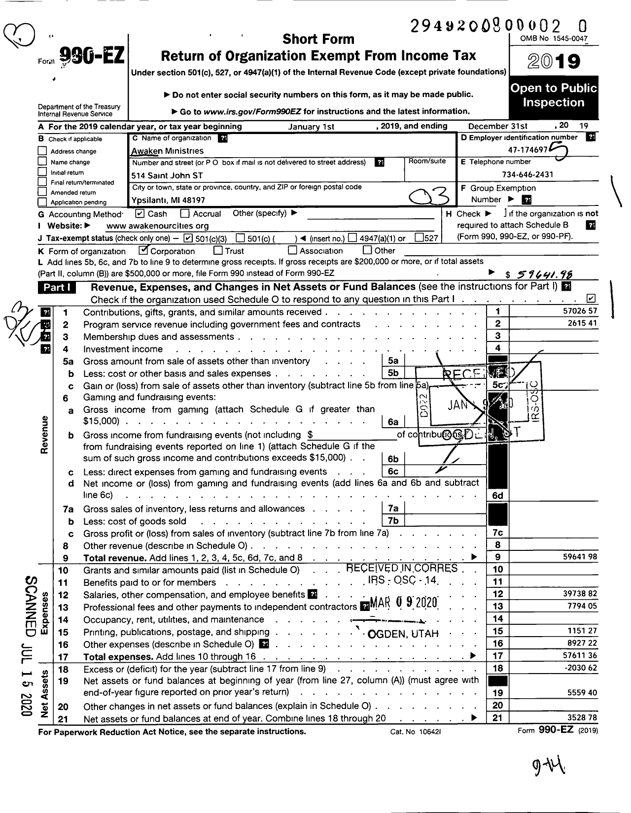 Image of first page of 2019 Form 990EZ for Love Washtenaw The Church