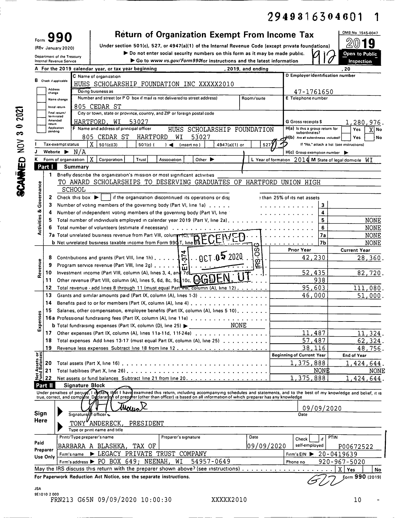 2019 Form 990 for Huhs Scholarship Foundation XXXXX2010 | Cause IQ