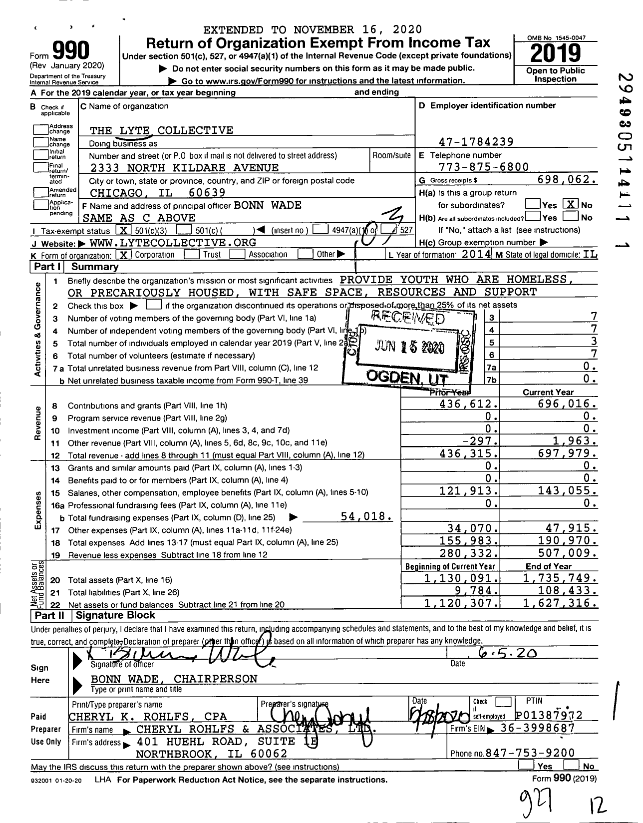 Image of first page of 2019 Form 990 for The Lyte Collective