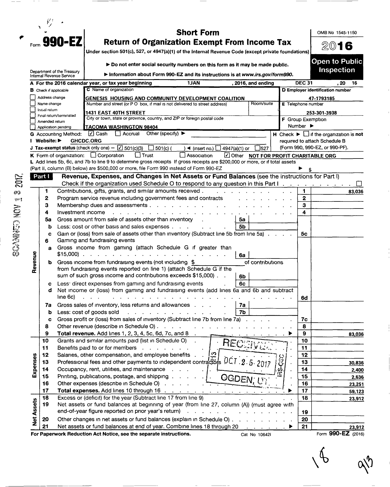 Image of first page of 2016 Form 990EZ for Genesis Housing and Community Development Coalition