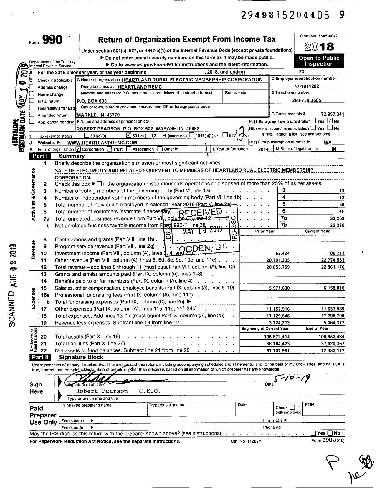 Image of first page of 2018 Form 990O for Heartland Remc