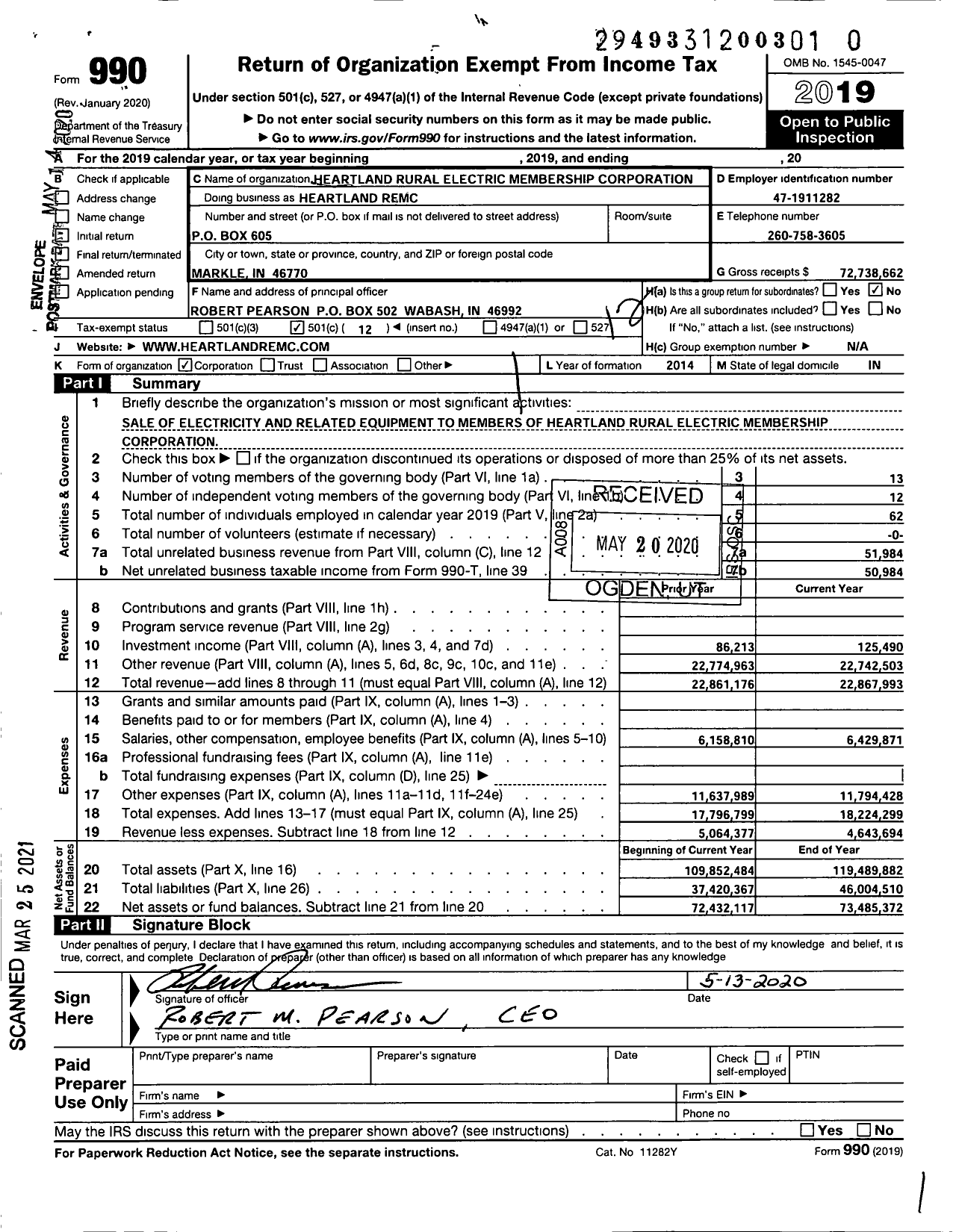 Image of first page of 2019 Form 990O for Heartland Remc