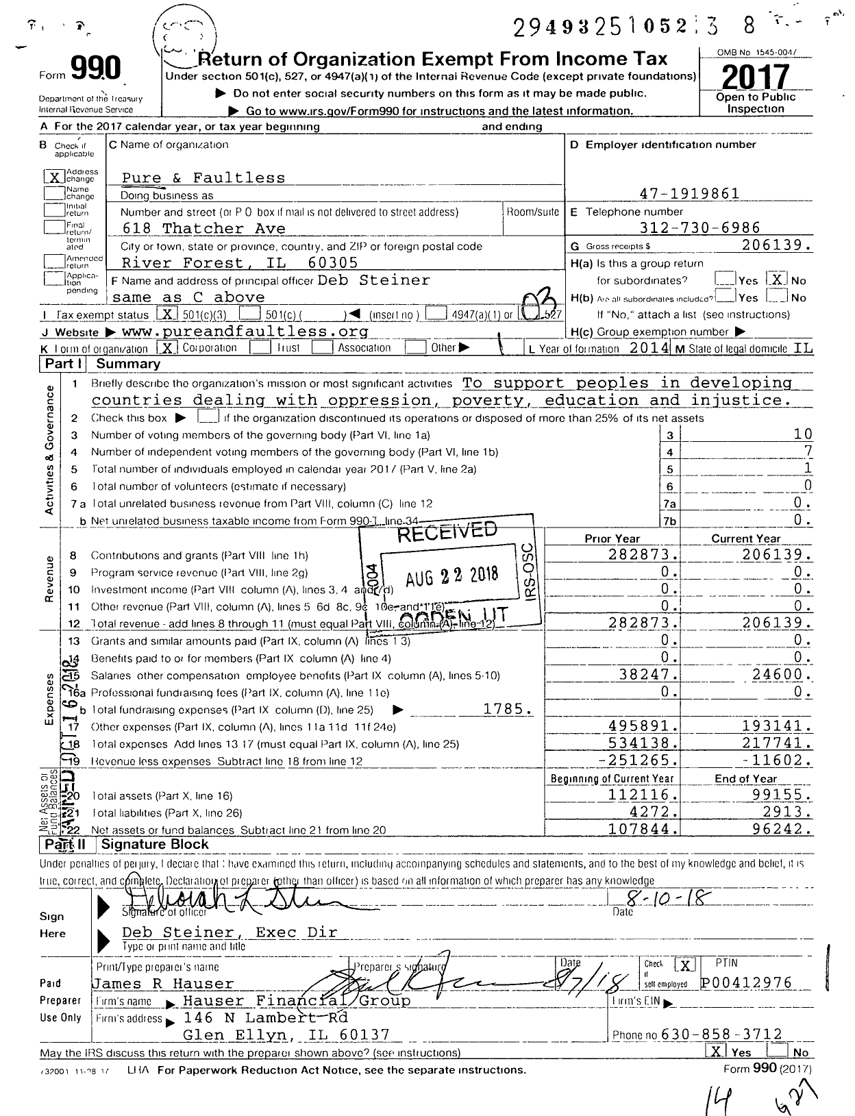 Image of first page of 2017 Form 990 for Pure & Faultless