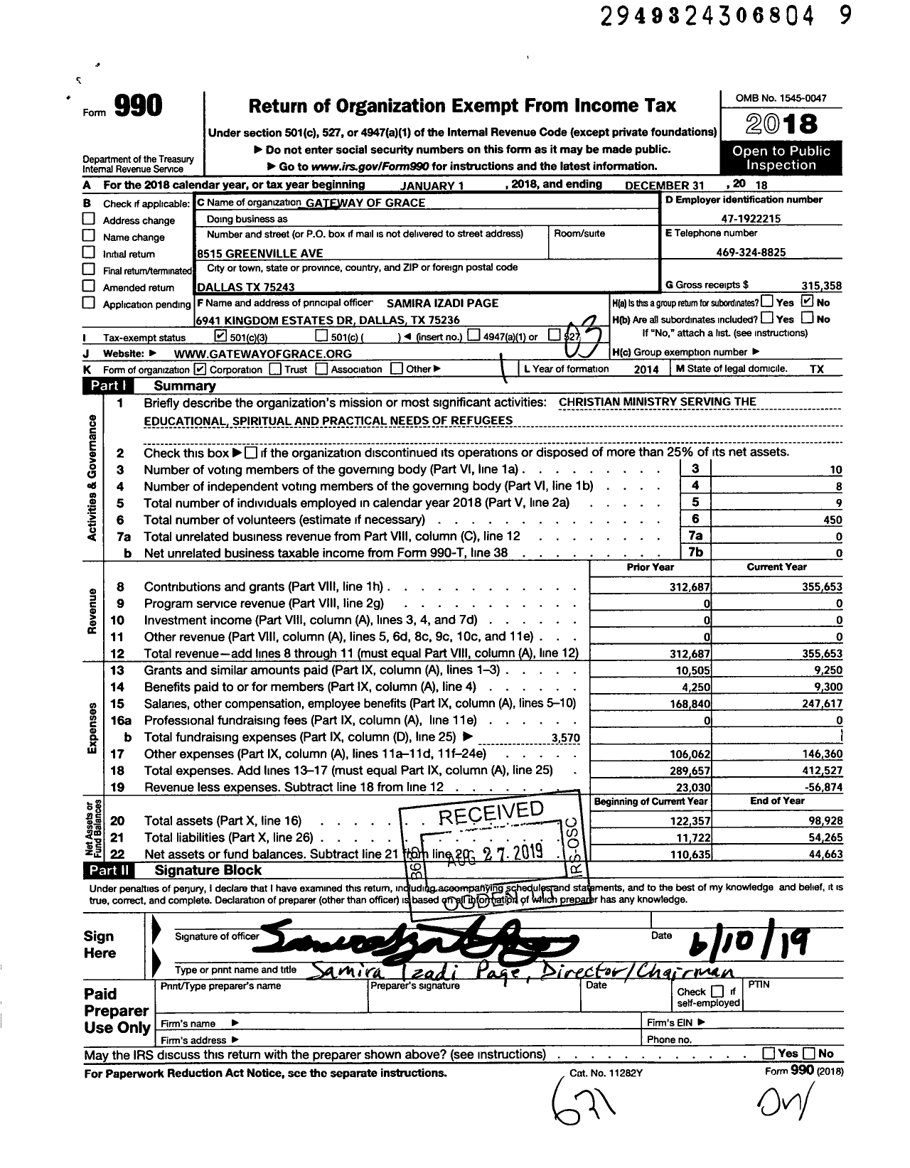 Image of first page of 2018 Form 990 for Gateway of Grace