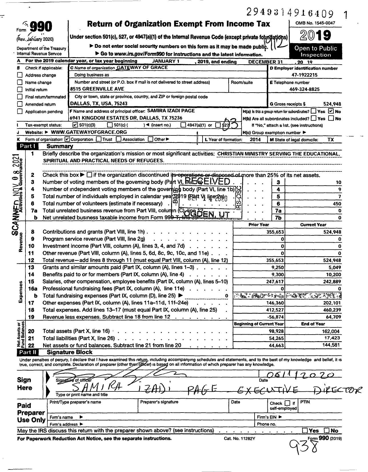 Image of first page of 2019 Form 990 for Gateway of Grace