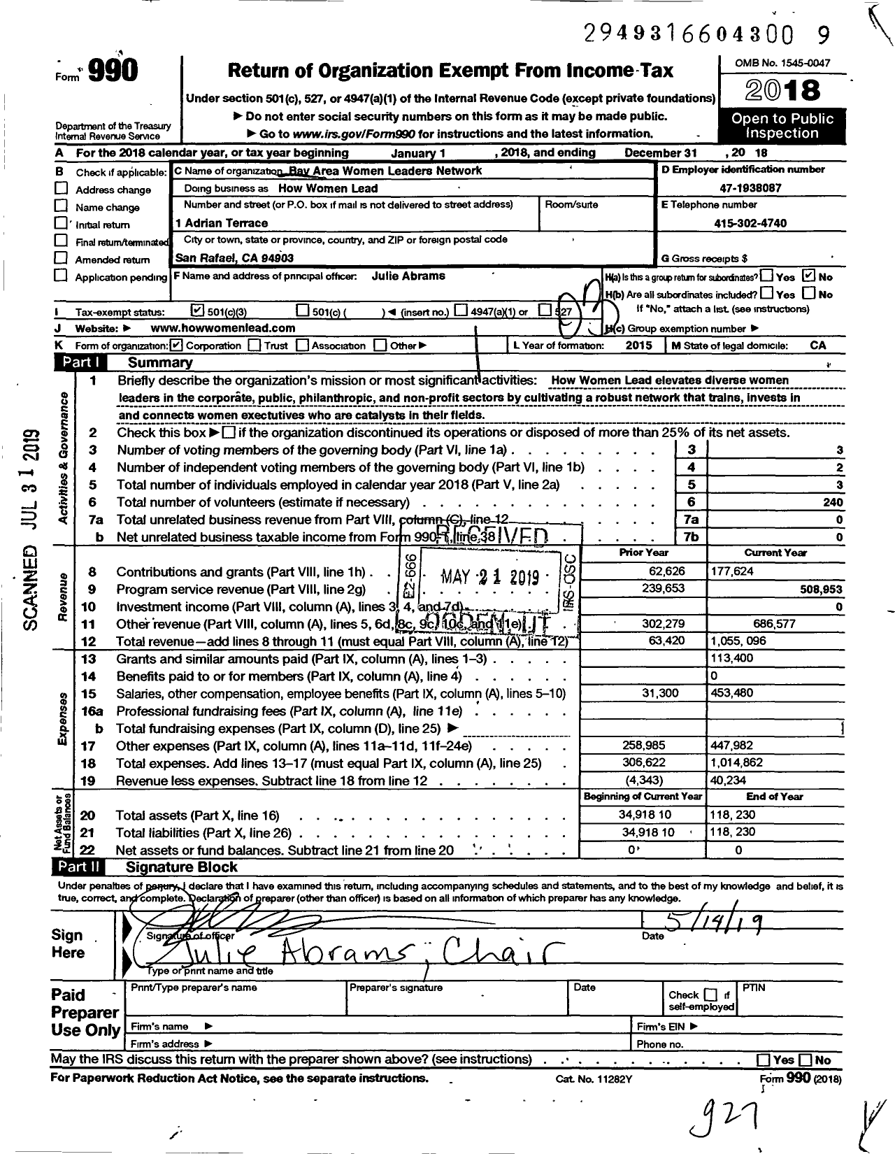 Image of first page of 2018 Form 990 for How Women Lead