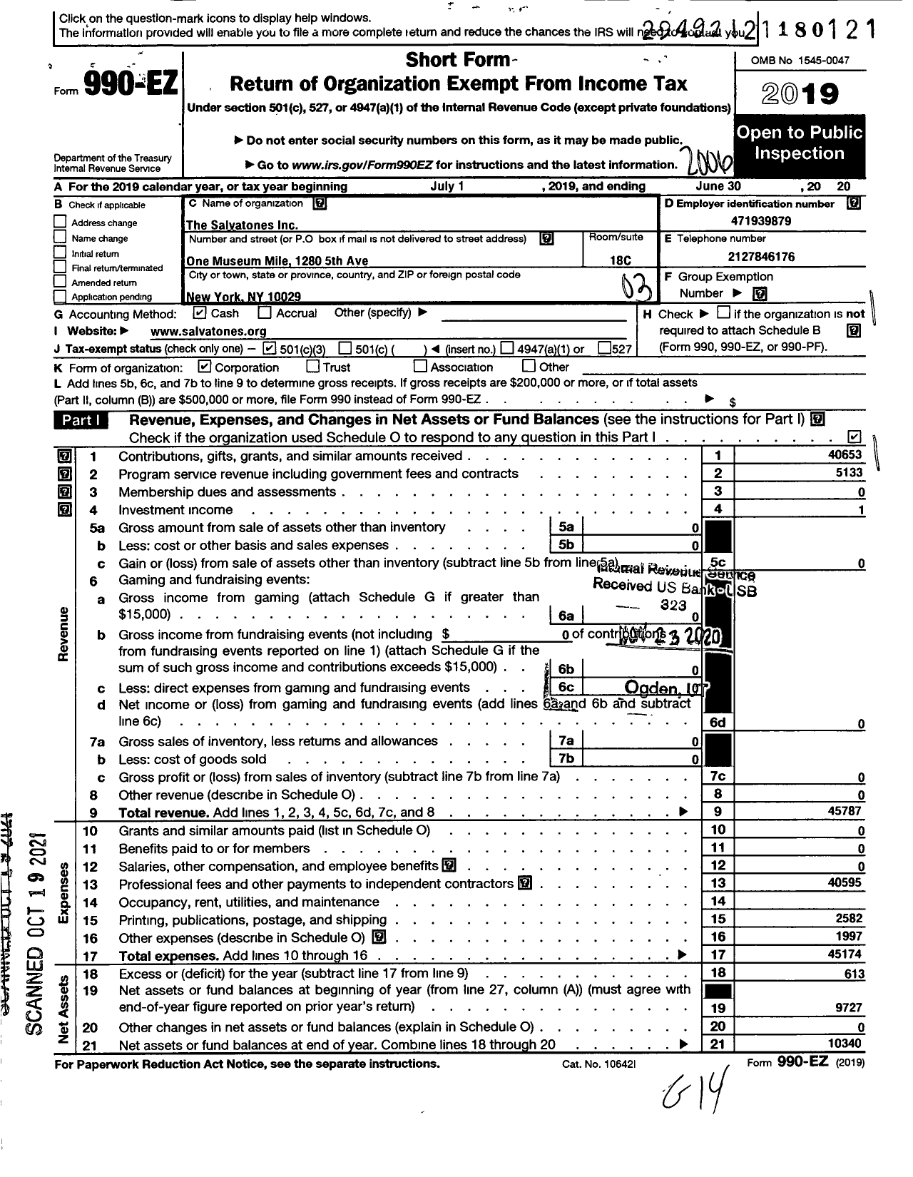 Image of first page of 2019 Form 990EZ for Salvatones