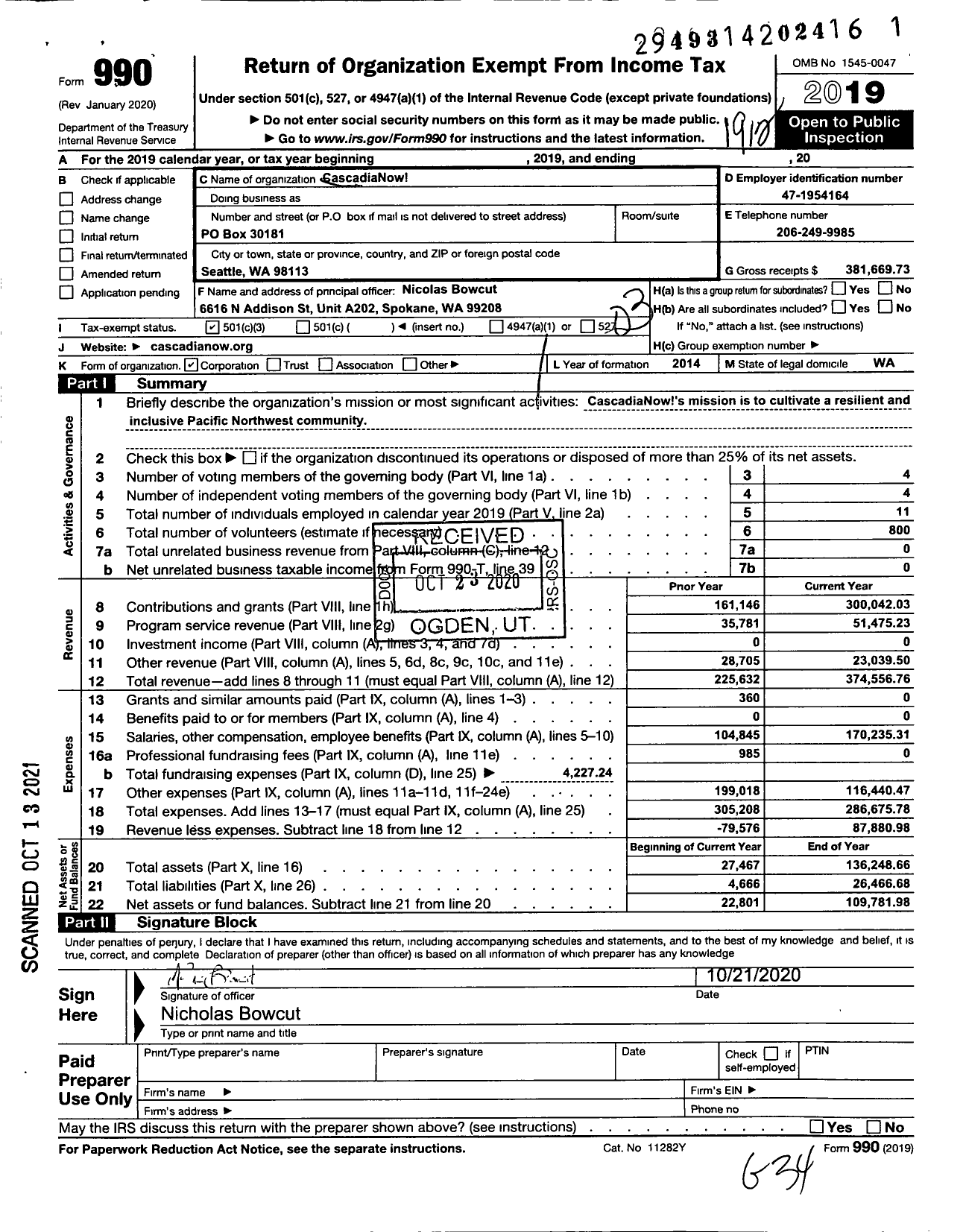 Image of first page of 2019 Form 990 for Cascadianow