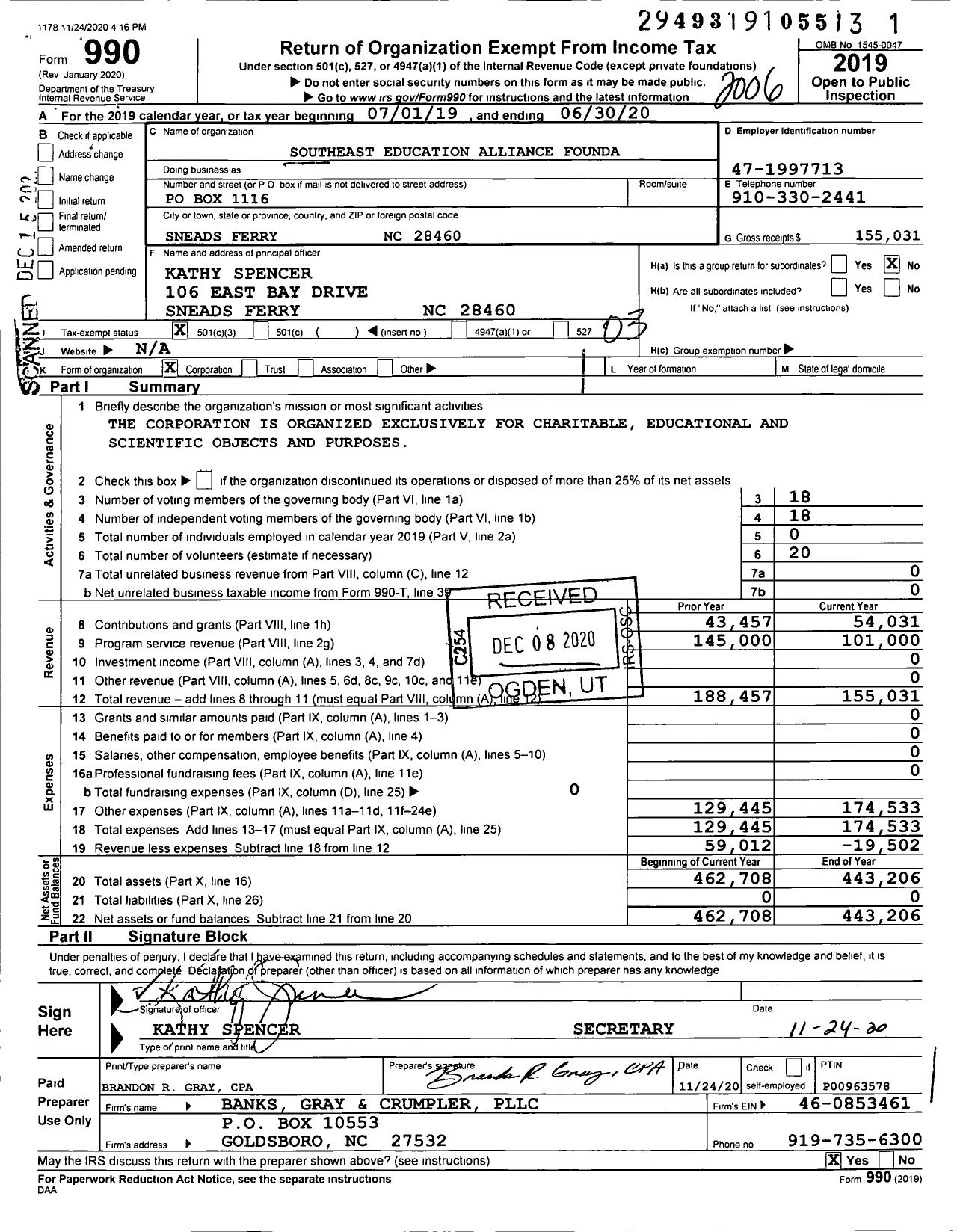 Image of first page of 2019 Form 990 for Southeast Education Alliance Founda