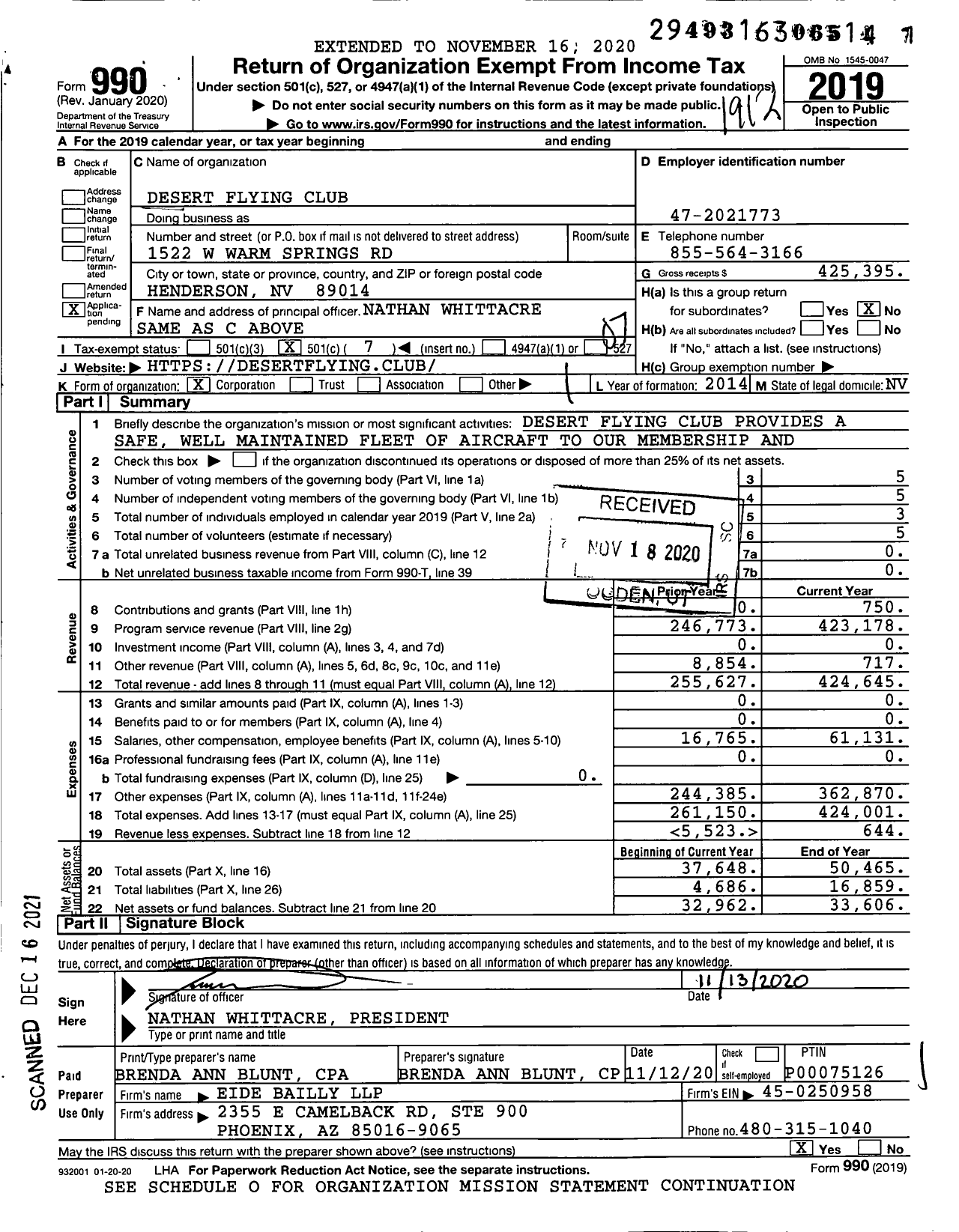 Image of first page of 2019 Form 990O for Desert Flying Club