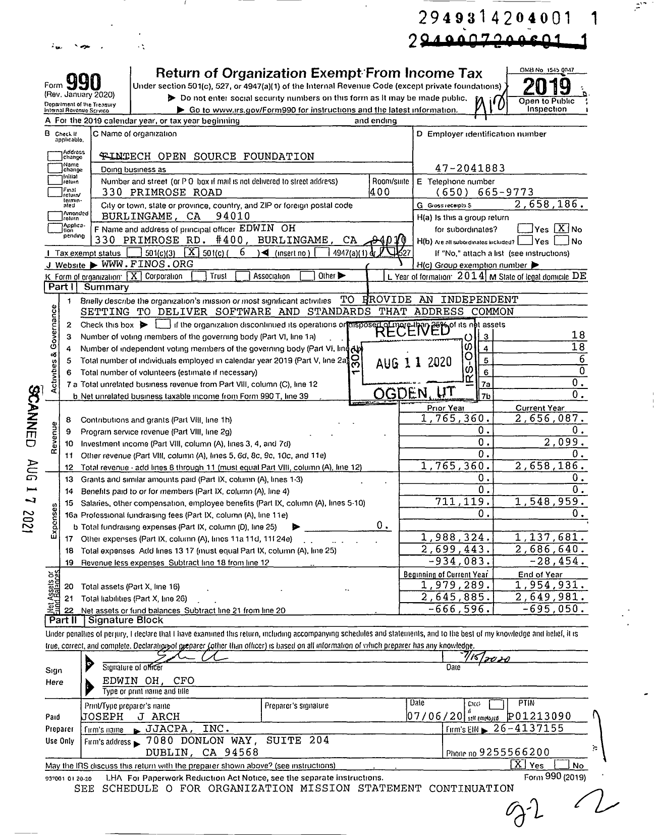 Image of first page of 2019 Form 990O for Fintech Open Source Foundation