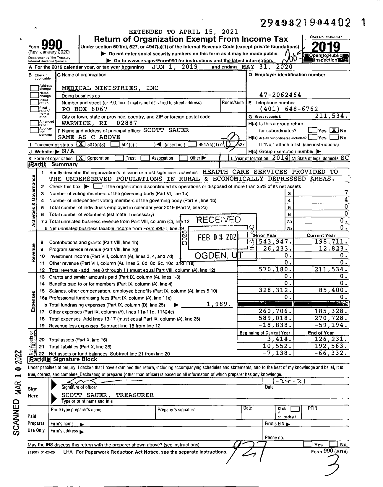 Image of first page of 2019 Form 990 for Medical Ministries