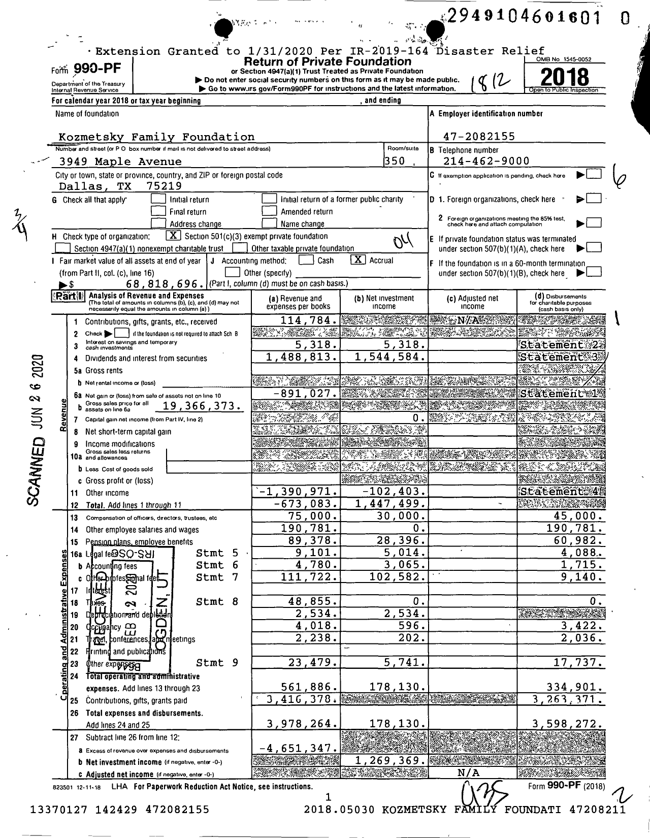 Image of first page of 2018 Form 990PR for Kozmetsky Family Foundation