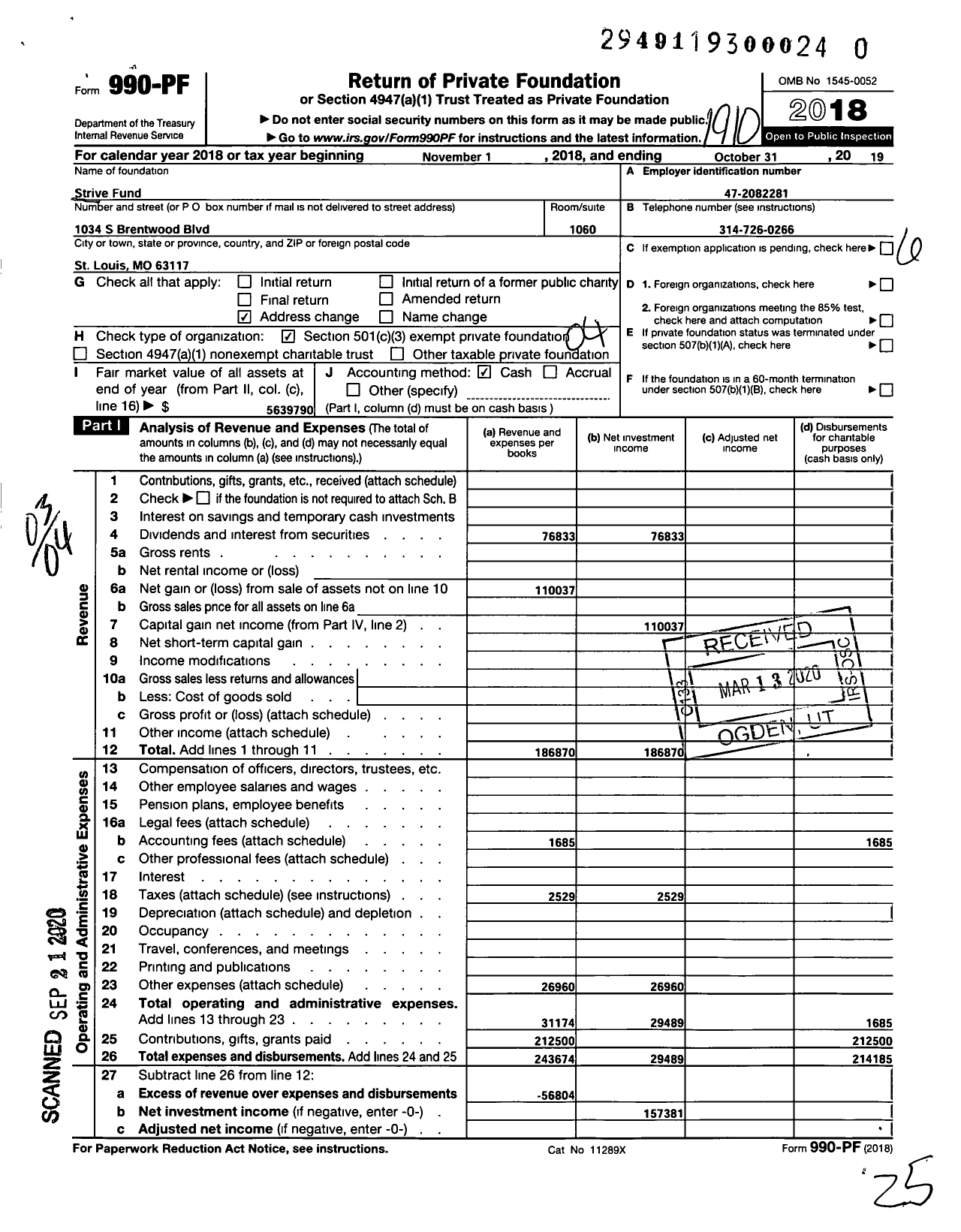 Image of first page of 2018 Form 990PR for Strive Fund