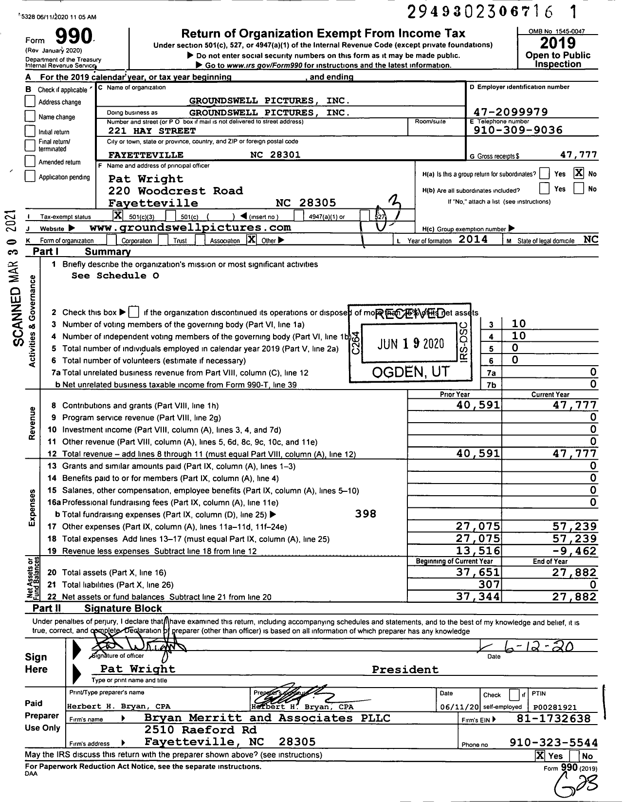 Image of first page of 2019 Form 990 for Groundswell Pictures